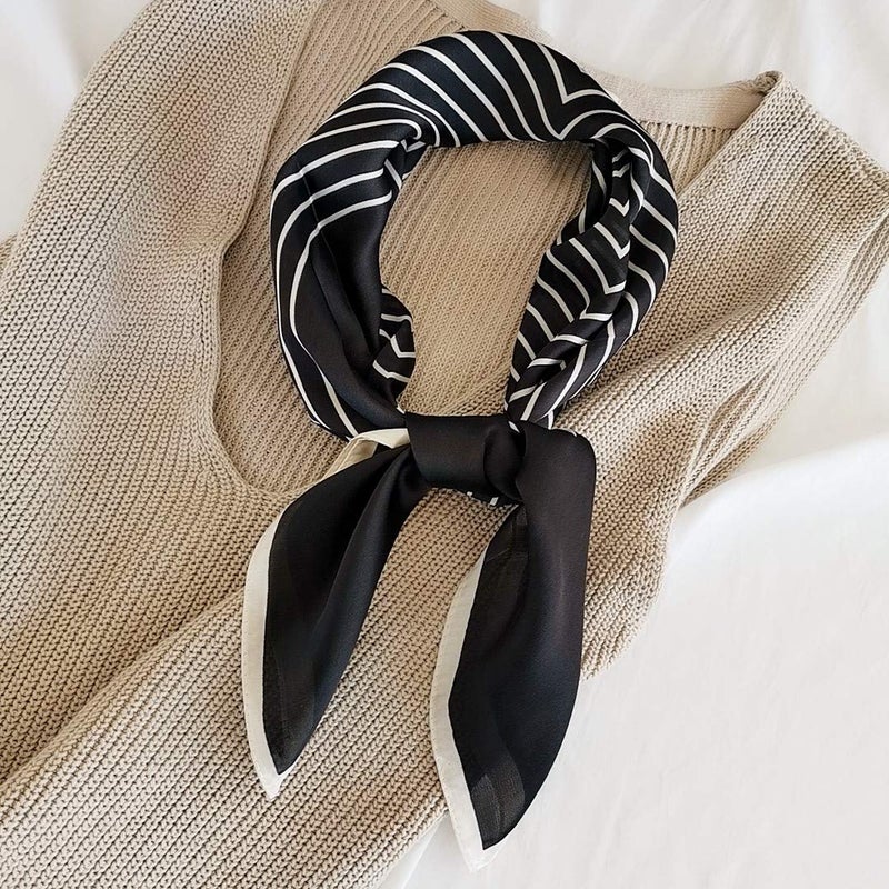 FONYVE Silk Feeling Scarf Medium Square Satin Head Wrap for Women 27.5 inches - Image 3
